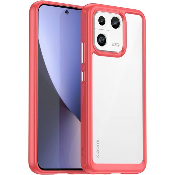 Case for Xiaomi Mi 13 Phone Case Slim Dropproof [Defend from Drop/Scratch/Slip/Fingerprint] Clear Acrylic Hard Back Soft TPU Bumper Hybrid Phone Cover for Xiaomi Mi 13-Red