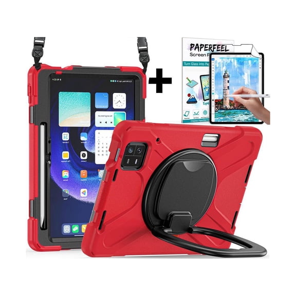 Case for Xiaomi Mi Pad 6 / 6 Pro 11.2 Inch 2023 , Heavy Duty Protective Shockproof Cover with S Pen Holder / Hand Strap / Kickstand and Shoulder Strap Red