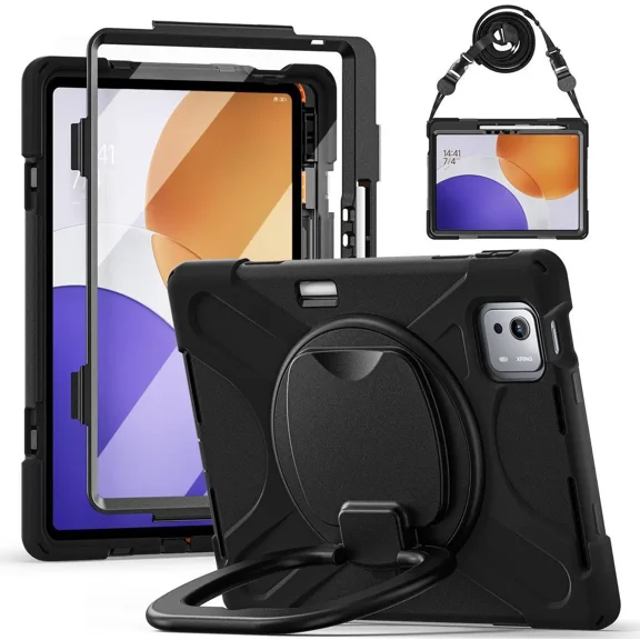 Case for Xiaomi Pad 7S Pro 12.5 inch 2025 with Pencil Holder Screen Protector/Swivel Stand/Hand Strap/Shoulder Strap, Heavy Duty Protective Tablet Cover