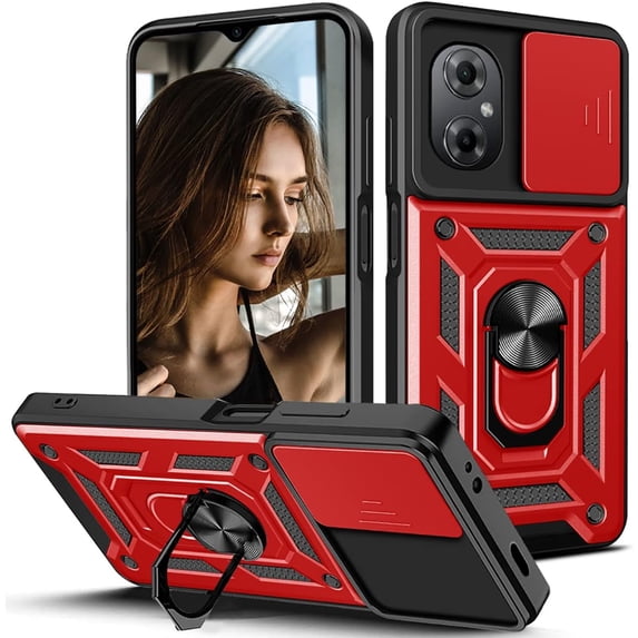 Case for Xiaomi Poco M4 5G with Slide Camera Cover, Redmi 11 Prime 4G Case, Military Grade Drop Protective Phone Cover Case with Ring Kickstand for Xiaomi Poco M5 4G/Poco M4 5G SJ Red