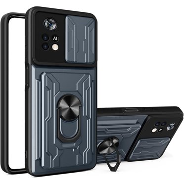 Case for Xiaomi Poco X4 Pro 5G with Card Holder, Heavy Duty Protection Phone Case with Magnetic Ring Kickstand Slide Camera Cover for Xiaomi Poco X4 Pro 5G LJK Gray