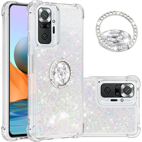 Case for Xiaomi Redmi Note 10 Pro/Note 10 Pro Max with Creativity Clear Quicksand Glitter Flowing Floating Soft w/Stand Bling Diamond Sparkle Phone Cover for Redmi Note 10 Pro Colorful