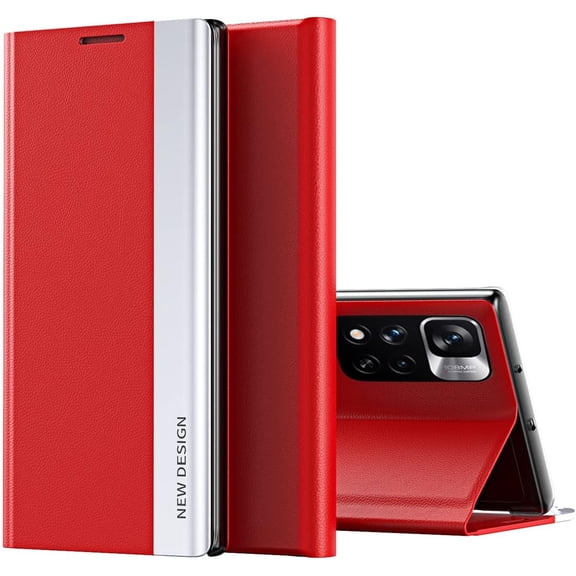 Case for Xiaomi Redmi Note 11 4G Premium PU Leather Cover, [Shockproof TPU Interior Case] Stand Flip Phone Case for Xiaomi Redmi Note 11 4G/Redmi Note 11S 4G CX Red