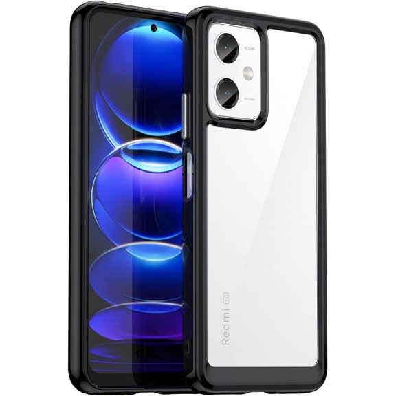 Case for Xiaomi Redmi Note 12 Phone Case Slim Dropproof [Defend from Drop/Scratch/Slip/Fingerprint] Clear Acrylic Hard Back Soft TPU Bumper Hybrid Phone Cover for Xiaomi Redmi Note 12-Black