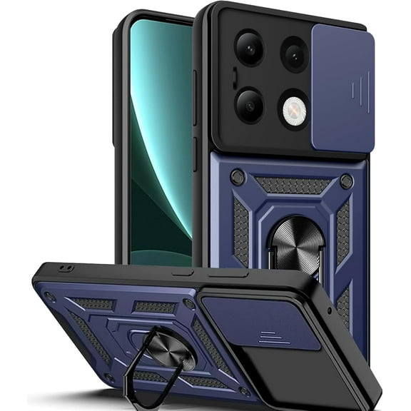 Case for Xiaomi Redmi Note 13 5G with Lens Cover,Full Body Military Shockproof Redmi Note 13 5G Cover with Magnetic Ring Kickstand,Dual Layer Protective Phone Case for Redmi Note 13 5G Blue