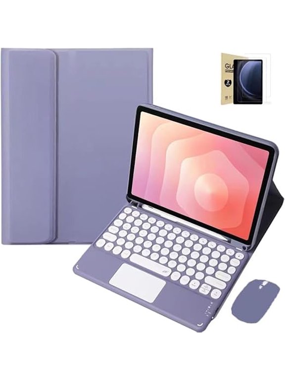 Case for Xiaomi Redmi Pad 2 / Redmi Pad SE 11 Inch (2023/2025), Magnetically Detachable Bluetooth Touch Keyboard with Wireless Mouse, 2-Pack Screen Protectors,Purple