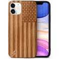 thumbnail image 1 of Case Yard Wooden Case Outside Soft TPU Silicone, Slim Fit Shockproof Wood Protective Phone Cover for Girls Boys Men and Women, Supports Wireless Charging American Flag Design case for iPhone-12-Mini, 1 of 7