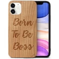 thumbnail image 1 of Case Yard Wooden Case Outside Soft TPU Silicone, Slim Fit Shockproof Wood Protective Phone Cover for Girls Boys Men and Women, Supports Wireless Charging Born To Be Boss Design case for iPhone-12-Mini, 1 of 7