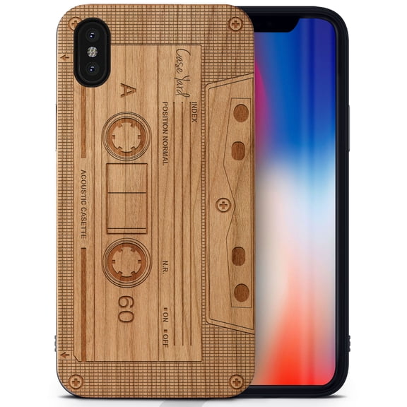 Case Yard Wooden Case Outside Soft TPU Silicone, Slim Fit Shockproof Wood Protective Phone Cover for Girls Boys Men and Women, Supports Wireless Charging Cassette Design case for iPhone-X