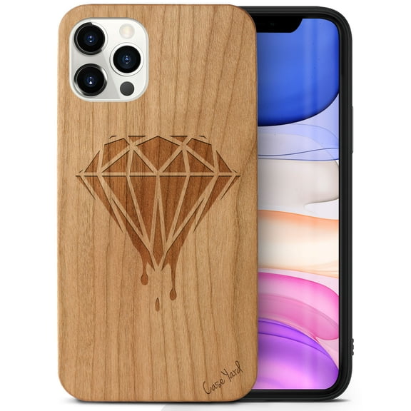 Case Yard Wooden Case Outside Soft TPU Silicone, Slim Fit Shockproof Wood Protective Phone Cover for Girls Boys Men and Women, Supports Wireless Charging Dripping Diamond Design case for iPhone-11-Pro