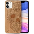thumbnail image 1 of Case Yard Wooden Case Outside Soft TPU Silicone, Slim Fit Shockproof Wood Protective Phone Cover for Girls Boys Men and Women, Supports Wireless Charging Half Skull Design case for iPhone-12-Mini, 1 of 7
