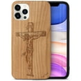 thumbnail image 1 of Case Yard Wooden Case Outside Soft TPU Silicone, Slim Fit Shockproof Wood Protective Phone Cover for Girls Boys Men and Women, Supports Wireless Charging Jesus Cross Design case for iPhone-12/12-Pro, 1 of 7