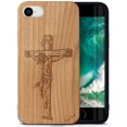 thumbnail image 1 of Case Yard Wooden Case Outside Soft TPU Silicone, Slim Fit Shockproof Wood Protective Phone Cover for Girls Boys Men and Women, Supports Wireless Charging Jesus Cross Design case for iPhone-SE, 1 of 7