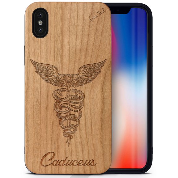 Case Yard Wooden Case Outside Soft TPU Silicone, Slim Fit Shockproof Wood Protective Phone Cover for Girls Boys Men and Women, Supports Wireless Charging Mercury Design case for iPhone-X