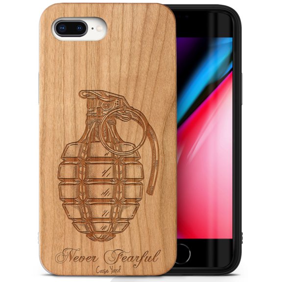 Case Yard Wooden Case Outside Soft TPU Silicone, Slim Fit Shockproof Wood Protective Phone Cover for Girls Boys Men and Women, Supports Wireless Charging Never Fearful Design case for iPhone-8-Plus
