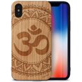 thumbnail image 1 of Case Yard Wooden Case Outside Soft TPU Silicone, Slim Fit Shockproof Wood Protective Phone Cover for Girls Boys Men and Women, Supports Wireless Charging Ohm Mandala Design case for iPhone-X, 1 of 7