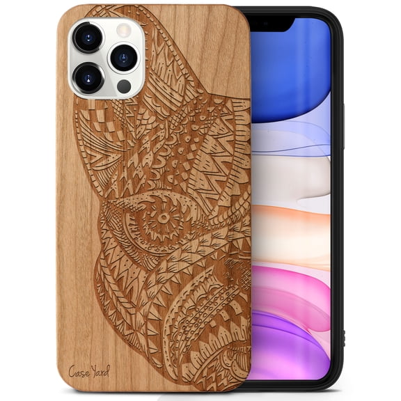 Case Yard Wooden Case Outside Soft TPU Silicone, Slim Fit Shockproof Wood Protective Phone Cover for Girls Boys Men and Women, Supports Wireless Charging Pug Face Design case for iPhone-11-Pro-Max