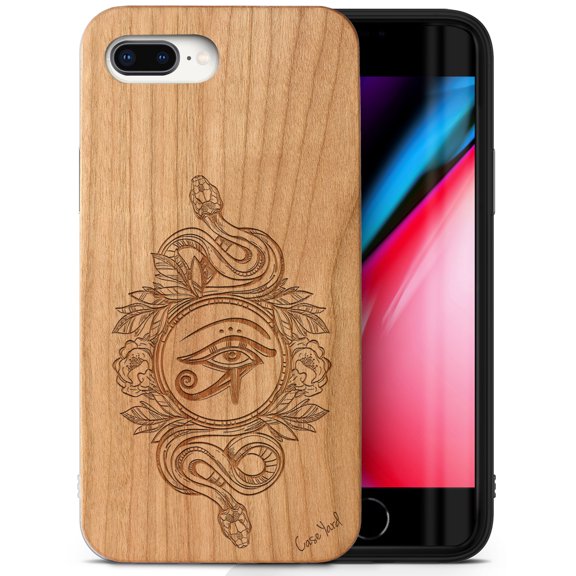 Case Yard Wooden Case Outside Soft TPU Silicone, Slim Fit Shockproof Wood Protective Phone Cover for Girls Boys Men and Women, Supports Wireless Charging Ra eye snake Design case for iPhone-8-Plus