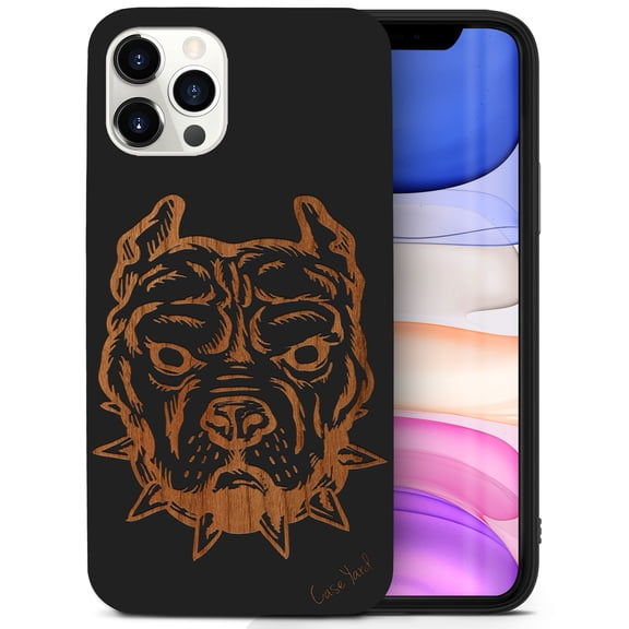 Case Yard Wooden Case for iPhone-11-Pro-Max Soft TPU Silicone cover Slim Fit Shockproof Wood Protective Phone Cover for Girls Boys Men and Women Supports Wireless Charging Pitbull Design