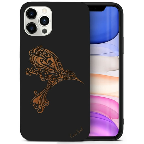 Case Yard Wooden Case for iPhone-12-Pro-Max Soft TPU Silicone cover Slim Fit Shockproof Wood Protective Phone Cover for Girls Boys Men and Women Supports Wireless Charging Hummingbird Design