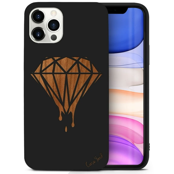 Case Yard Wooden Case for iPhone-12-Pro-Max Soft TPU Silicone cover Slim Fit Shockproof Wood Protective Phone Cover for Girls Boys Men and Women Supports Wireless Charging Dripping Diamond Design