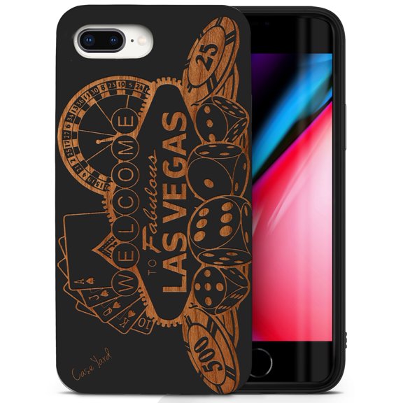 Case Yard Wooden Case for iPhone-8-Plus Soft TPU Silicone cover Slim Fit Shockproof Wood Protective Phone Cover for Girls Boys Men and Women Supports Wireless Charging Las Vegas Gambler Design