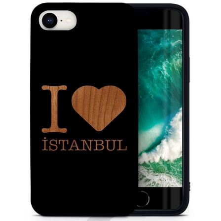 Case Yard Wooden Case for iPhone-SE Soft TPU Silicone cover Slim Fit Shockproof Wood Protective Phone Cover for Girls Boys Men and Women Supports Wireless Charging I Love Istanbul Design