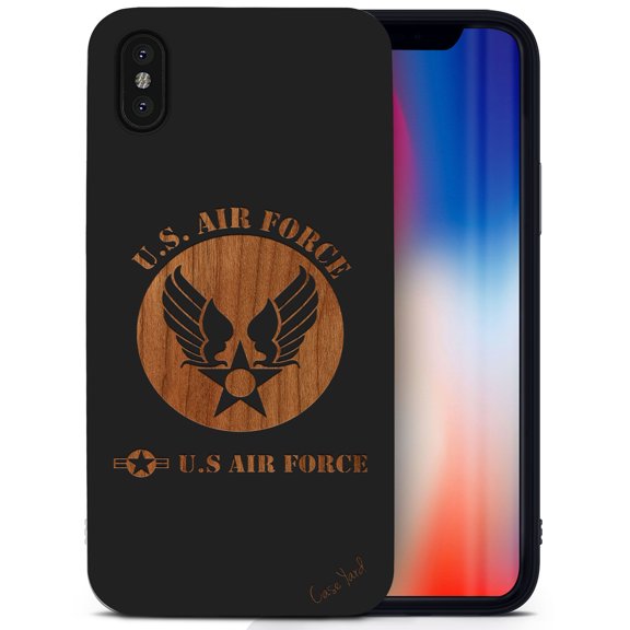 Case Yard Wooden Case for iPhone-X Soft TPU Silicone cover Slim Fit Shockproof Wood Protective Phone Cover for Girls Boys Men and Women Supports Wireless Charging Air Force 2 Design