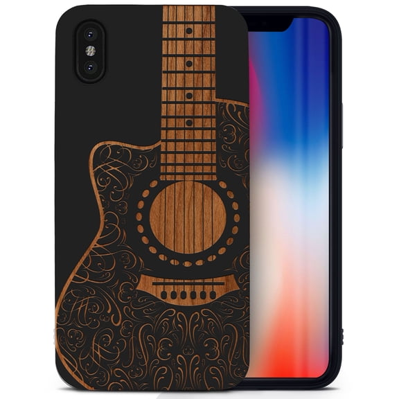 Case Yard Wooden Case for iPhone-XS-Max Soft TPU Silicone cover Slim Fit Shockproof Wood Protective Phone Cover for Girls Boys Men and Women Supports Wireless Charging Electro Guitar Design