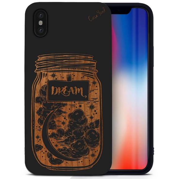 Case Yard Wooden Case for iPhone-XS-Max Soft TPU Silicone cover Slim Fit Shockproof Wood Protective Phone Cover for Girls Boys Men and Women Supports Wireless Charging Jar Of Dreams Design