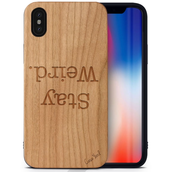 Case Yard Wooden Case Outside Soft TPU Silicone, Slim Fit Shockproof Wood Protective Phone Cover for Girls Boys Men and Women, Supports Wireless Charging Stay Weird Design case for iPhone-X