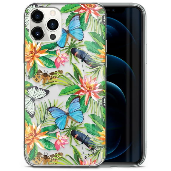 Case Yard iPhone-12/12-Pro Case Clear Soft & Flexible TPU Ultra Low Profile Slim Fit Thin Shockproof Transparent Bumper Protective Cover Drop Protective Cell Phone Cases (Flower Butterfly)