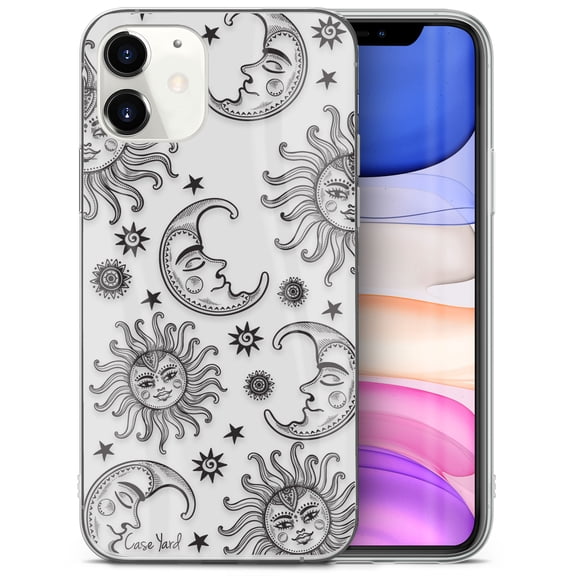 Case Yard iPhone-12-Mini Case Clear Soft & Flexible TPU Ultra Low Profile Slim Fit Thin Shockproof Transparent Bumper Protective Cover Drop Protective Cell Phone Cases (Moon and Stars)