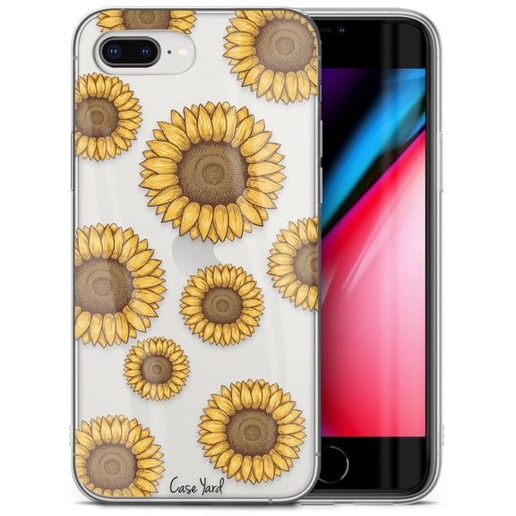 Case Yard iPhone-8-Plus Case Clear Soft & Flexible TPU Ultra Low Profile Slim Fit Thin Shockproof Transparent Bumper Protective Cover Drop Protective Cell Phone Cases (Sunflowers)