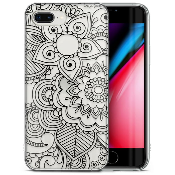 Case Yard iPhone-8-Plus Case Clear Soft & Flexible TPU Ultra Low Profile Slim Fit Thin Shockproof Transparent Bumper Protective Cover Drop Protective Cell Phone Cases (Henna Mehndi)