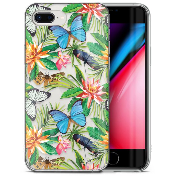 Case Yard iPhone-8-Plus Case Clear Soft & Flexible TPU Ultra Low Profile Slim Fit Thin Shockproof Transparent Bumper Protective Cover Drop Protective Cell Phone Cases (Flower Butterfly)