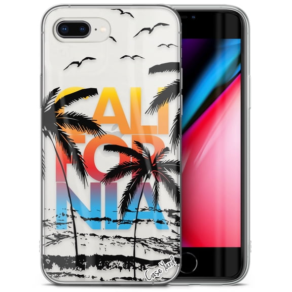 Case Yard iPhone-8-Plus Case Clear Soft & Flexible TPU Ultra Low Profile Slim Fit Thin Shockproof Transparent Bumper Protective Cover Drop Protective Cell Phone Cases (California Sunset Palms)
