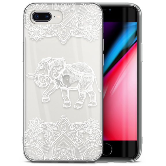 Case Yard iPhone-8-Plus Case Clear Soft & Flexible TPU Ultra Low Profile Slim Fit Thin Shockproof Transparent Bumper Protective Cover Drop Protective Cell Phone Cases (Royal Elephant Mandala)