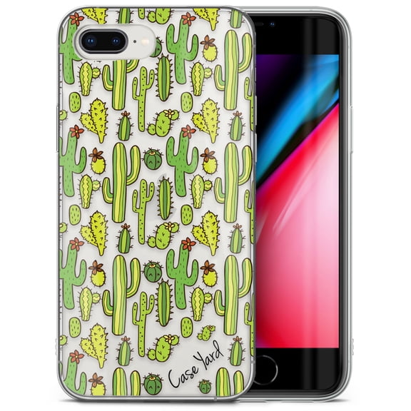 Case Yard iPhone-8-Plus Case Clear Soft & Flexible TPU Ultra Low Profile Slim Fit Thin Shockproof Transparent Bumper Protective Cover Drop Protective Cell Phone Cases (Cactus)