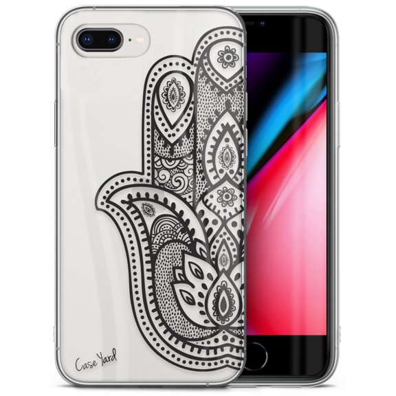 Case Yard iPhone-8-Plus Case Clear Soft & Flexible TPU Ultra Low Profile Slim Fit Thin Shockproof Transparent Bumper Protective Cover Drop Protective Cell Phone Cases (Half Hamsa Hand)