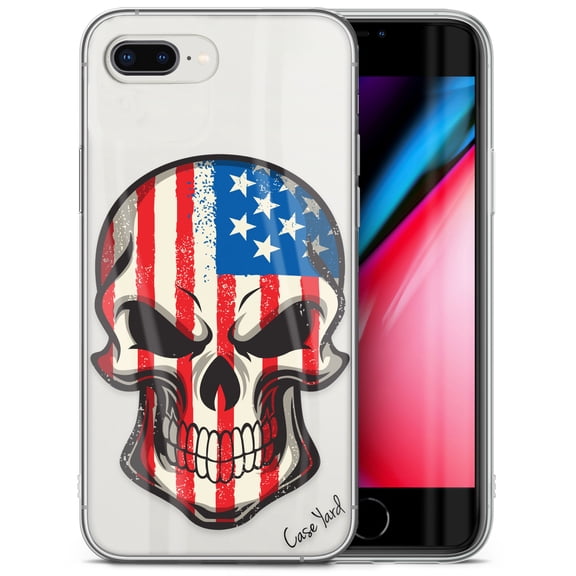 Case Yard iPhone-8-Plus Case Clear Soft & Flexible TPU Ultra Low Profile Slim Fit Thin Shockproof Transparent Bumper Protective Cover Drop Protective Cell Phone Cases (US Skull)