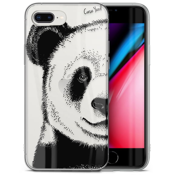 Case Yard iPhone-8-Plus Case Clear Soft & Flexible TPU Ultra Low Profile Slim Fit Thin Shockproof Transparent Bumper Protective Cover Drop Protective Cell Phone Cases (Panda Face)