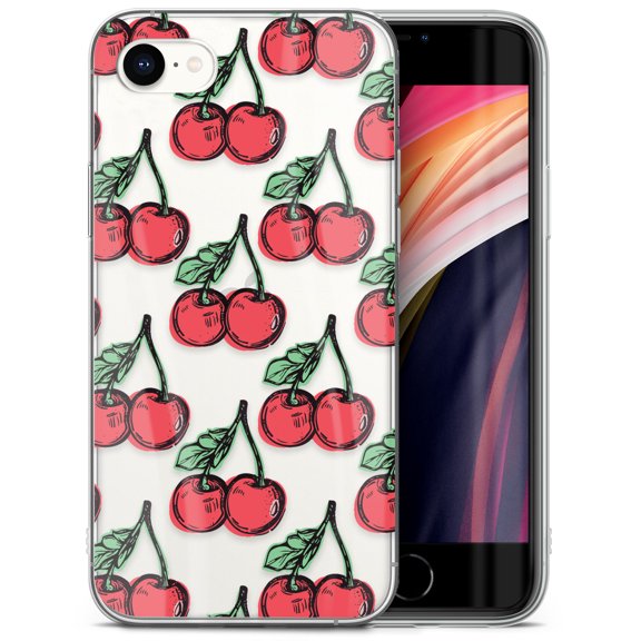 Case Yard iPhone-SE Case Clear Soft & Flexible TPU Ultra Low Profile Slim Fit Thin Shockproof Transparent Bumper Protective Cover Drop Protective Cell Phone Cases (Cherries)