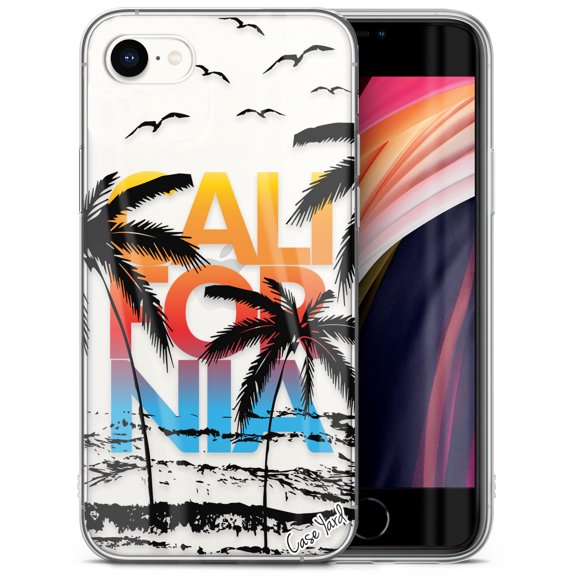 Case Yard iPhone-SE Case Clear Soft & Flexible TPU Ultra Low Profile Slim Fit Thin Shockproof Transparent Bumper Protective Cover Drop Protective Cell Phone Cases (California Sunset Palms)
