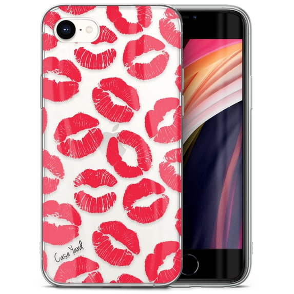 Case Yard iPhone-SE Case Clear Soft & Flexible TPU Ultra Low Profile Slim Fit Thin Shockproof Transparent Bumper Protective Cover Drop Protective Cell Phone Cases (Kisses)