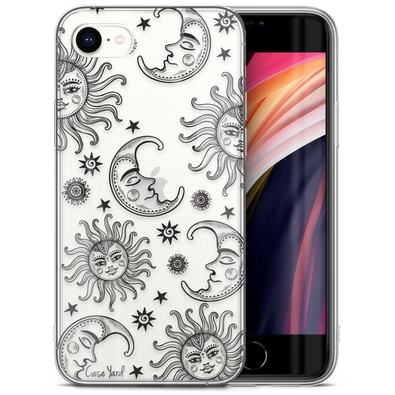 Case Yard iPhone-SE Case Clear Soft & Flexible TPU Ultra Low Profile Slim Fit Thin Shockproof Transparent Bumper Protective Cover Drop Protective Cell Phone Cases (Moon and Stars)