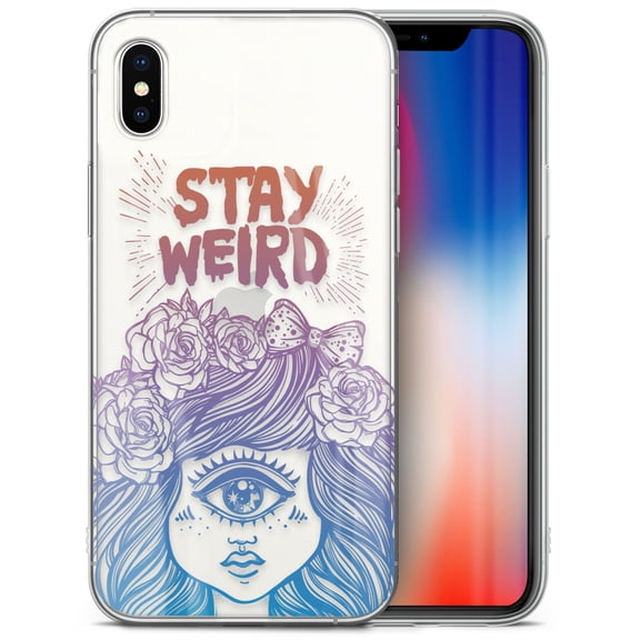 Case Yard iPhone-X Case Clear Soft & Flexible TPU Ultra Low Profile Slim Fit Thin Shockproof Transparent Bumper Protective Cover Drop Protective Cell Phone Cases (Stay Weird)