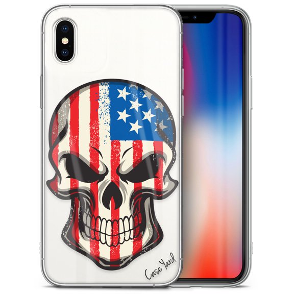 Case Yard iPhone-X Case Clear Soft & Flexible TPU Ultra Low Profile Slim Fit Thin Shockproof Transparent Bumper Protective Cover Drop Protective Cell Phone Cases (US Skull)