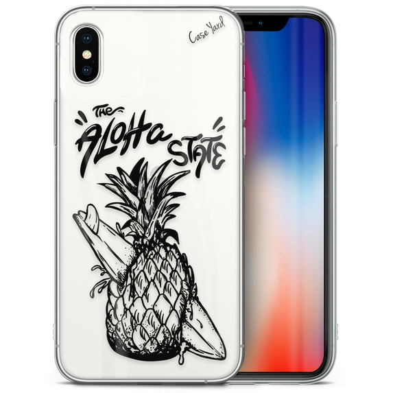 Case Yard iPhone-X Case Clear Soft & Flexible TPU Ultra Low Profile Slim Fit Thin Shockproof Transparent Bumper Protective Cover Drop Protective Cell Phone Cases (Aloha State Pineapple)