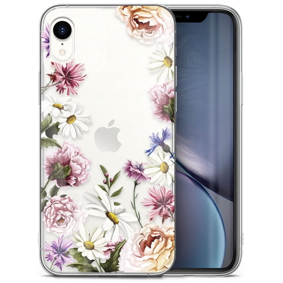 Case Yard iPhone-XR Case Clear Soft & Flexible TPU Ultra Low Profile Slim Fit Thin Shockproof Transparent Bumper Protective Cover Drop Protective Cell Phone Cases (Carnation Flowers)